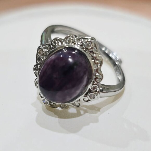 Charoite ✦ Vintage Adjustable Ring ✦ Purple Gemstone S925 Silver Ritual NWT - Picture 7 of 11
